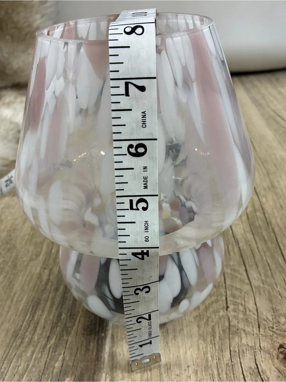 Pink & White Speckled Glass Mushroom Table Lamp Battery Operated Accent Light